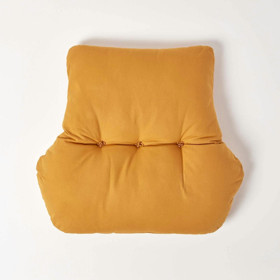 image 1 of Homescapes Mustard Yellow Cotton Back Support Cushion | Yellow | Mustard Yellow | H 58 x W 68 x D 15 cm