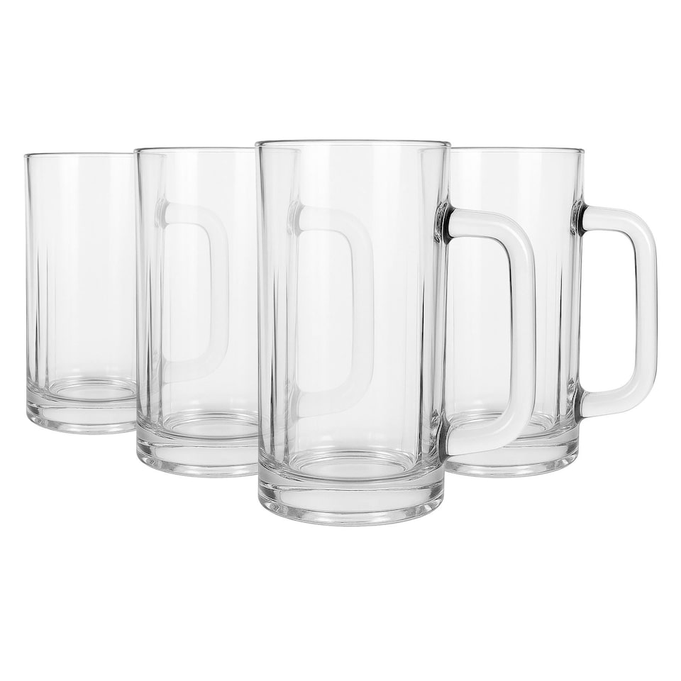 image 1 of Argon Tableware 540ml Beer Mugs - Glass Pint Steins with Handle Heavy Duty Soda Lime Glass Drinking Mugs Set | Clear | Clear | One Size | 4