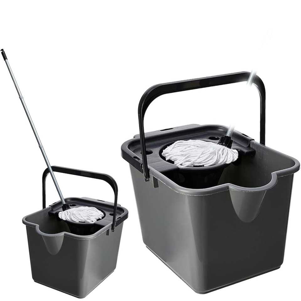 image 1 of 1 x Metallic 12 Litre Cotton Mop & Bucket Hard Floor Cleaning Set With Wringer & Pouring Lip