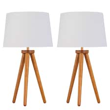 Set of 2 Dark Oak Table Lamp or Bedside Lights with White Gold Shades | Brown | White | Large | 2