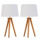 image 1 of Set of 2 Dark Oak Table Lamp or Bedside Lights with White Gold Shades | Brown | White | Large | 2