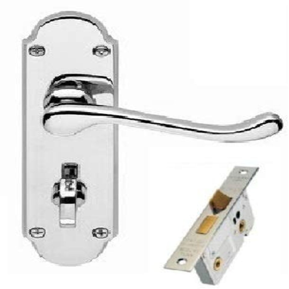 image 1 of Golden Grace Epsom Style Bathroom Door Handle in Polished Chrome Finish with Mortise Lock Set - 170mm x 40mm Chrome