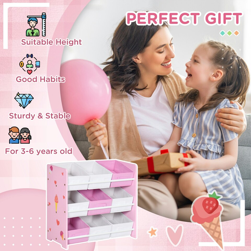 image 1 of ZONEKIZ Storage Unit W/9 Removable Storage Baskets for Nursery Playroom, Pink 