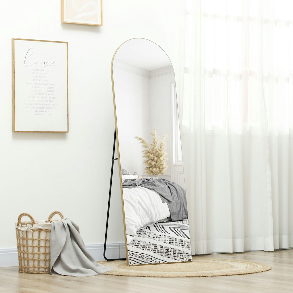 image 1 of HOMCOM Floor Mirror Wall Mount Leaning Standing Mirror 50 x 150cm Gold Tone