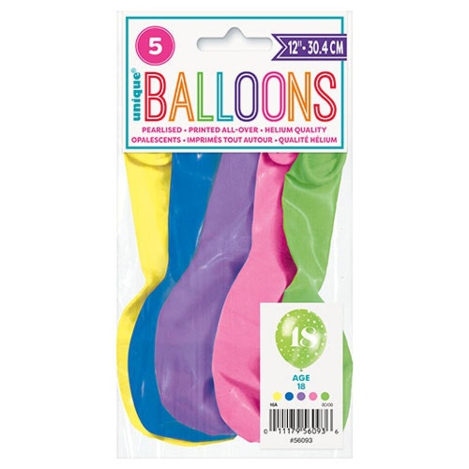 image 1 of Assorted Age 18 Pearlised Biodegradable Latex Balloons 30cm / 12 in - Pack of 5
