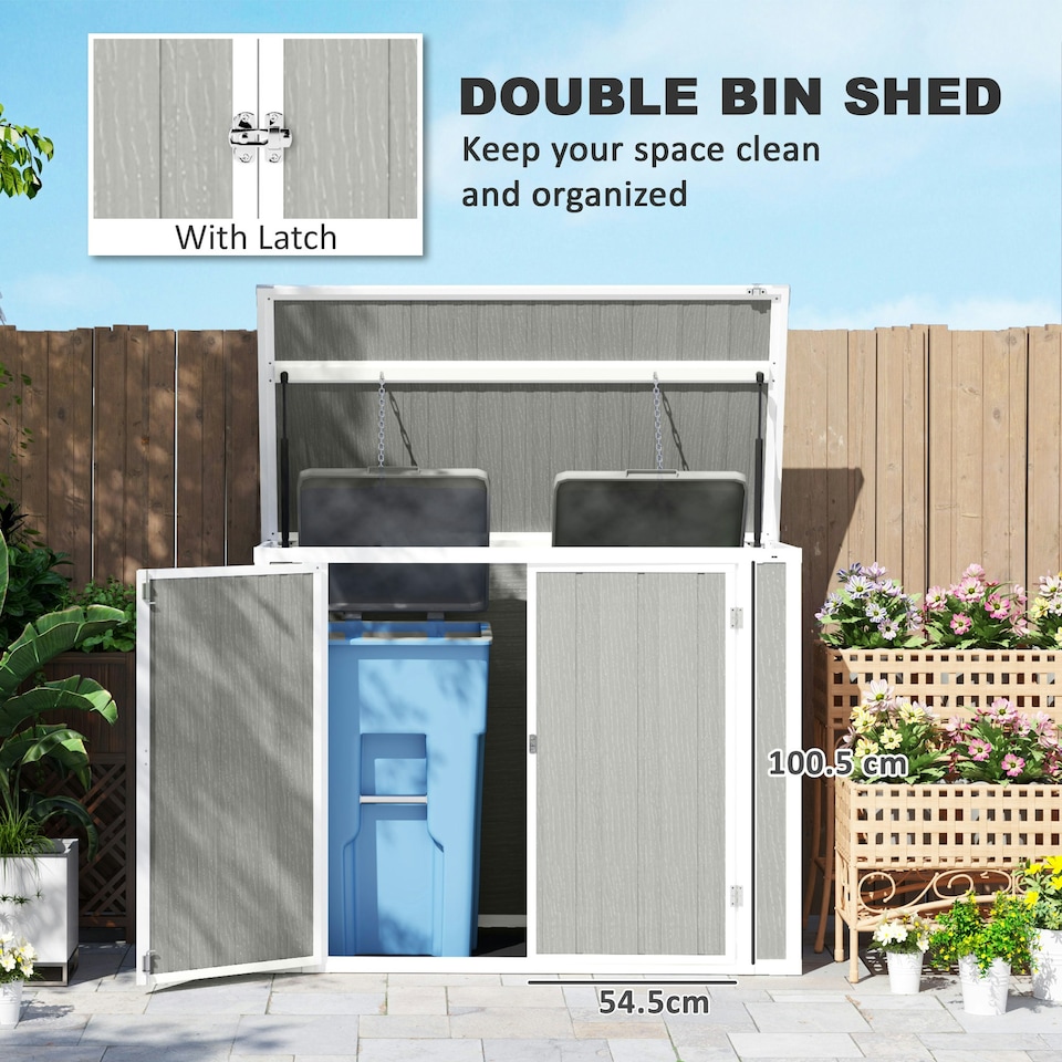 image 1 of Outsunny 4.7 x 2.5FT Lockable Garden Shed, 2-Bin Storage Shed | Multi | 143W x 75.5D x 110/108.5Hcm | 1