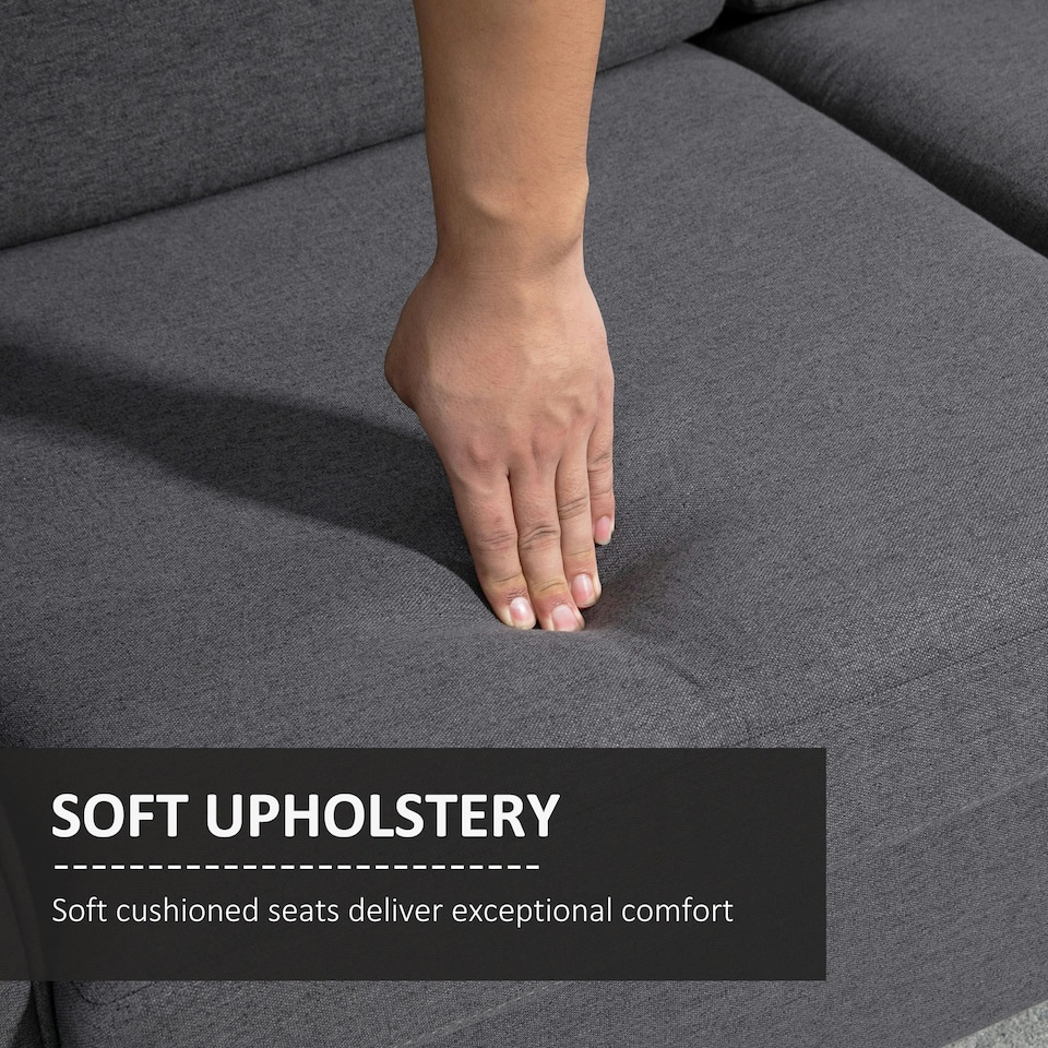 image 1 of HOMCOM Double Seat Sofa Linen Upholstery Loveseat Couch w/ Armrests, Dark Grey