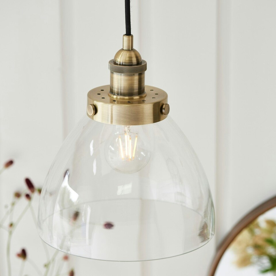 image 1 of Hansen 1 Light Pendant Glass, Antique Brass Plate, E27