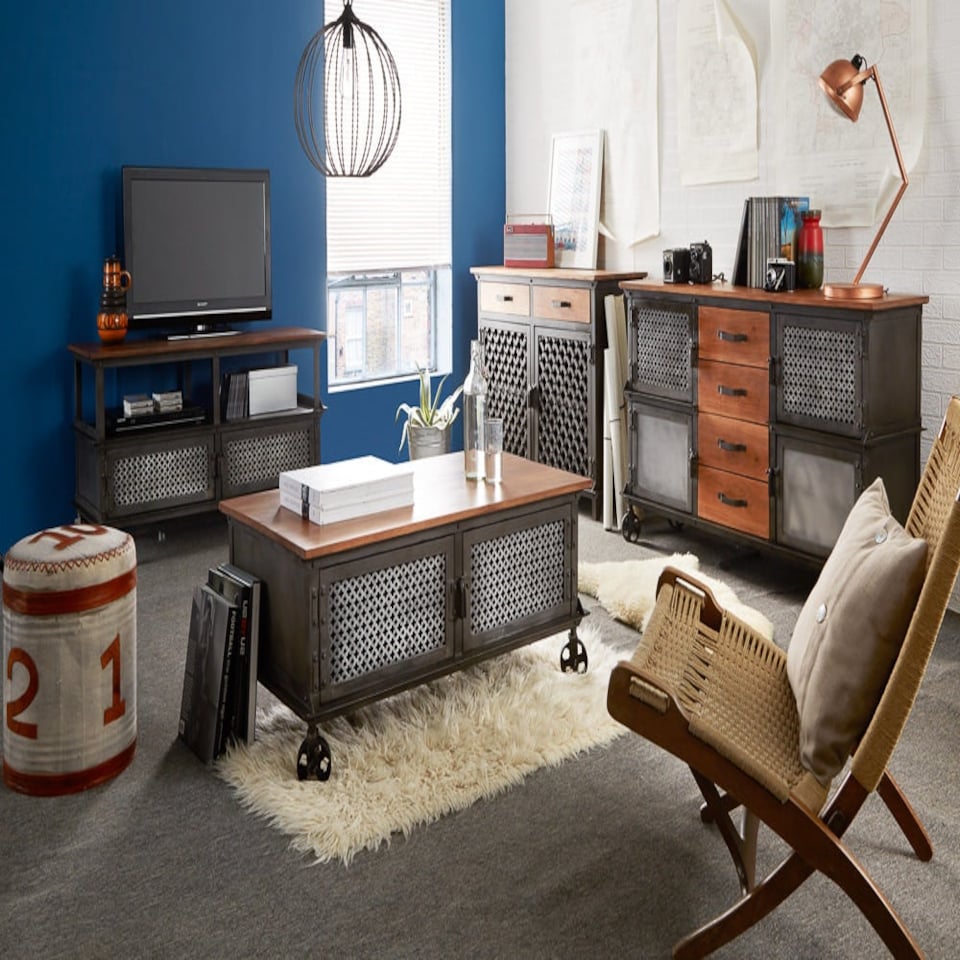image 1 of Ells Industrial Console Table with Wheels Black