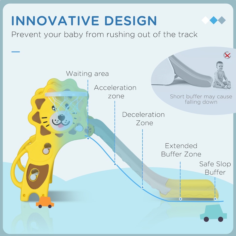 image 1 of AIYAPLAY 3 in 1 Kids Slide for Indoor Use with Basketball Hoop for 18-36 Months