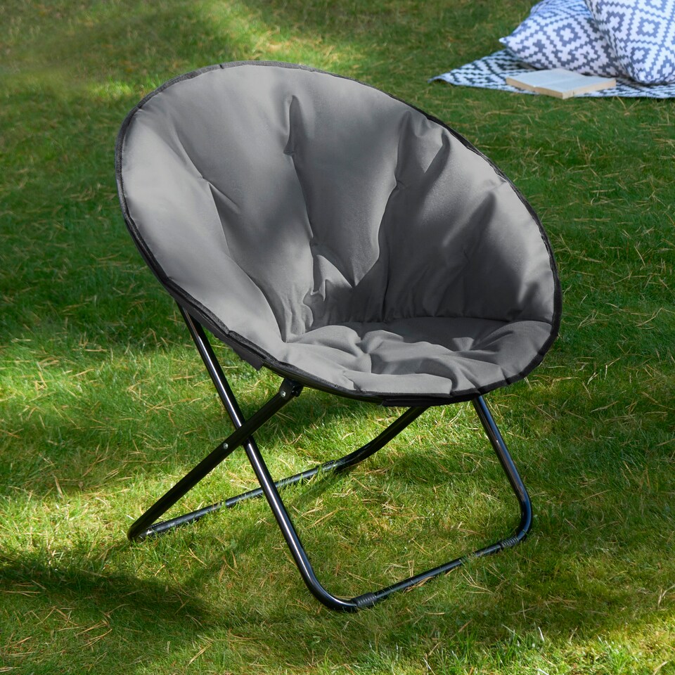 image 1 of OHS Plain Dyed Portable Lightweight Folding Soft Plush Padded Outdoor Garden Travel Camping Moon Chair Grey | Charcoal