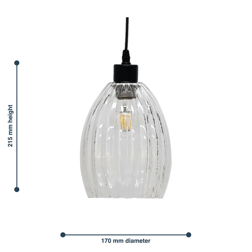 image 1 of Birch - Clear Fluted Glass Easy Fit Pendant Shade | Clear | Small | 1