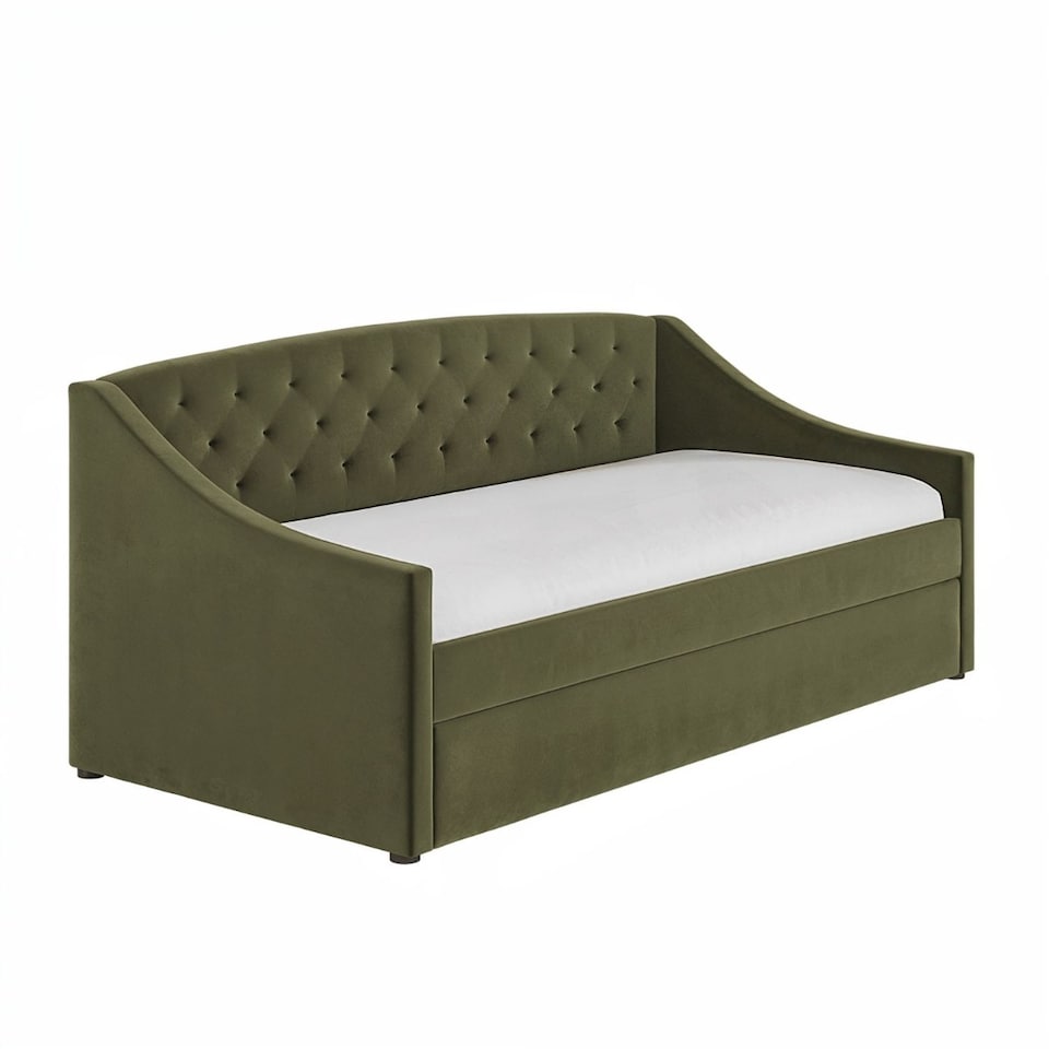 image 1 of Flair Aurora Daybed with Trundle Khaki Green Velvet
