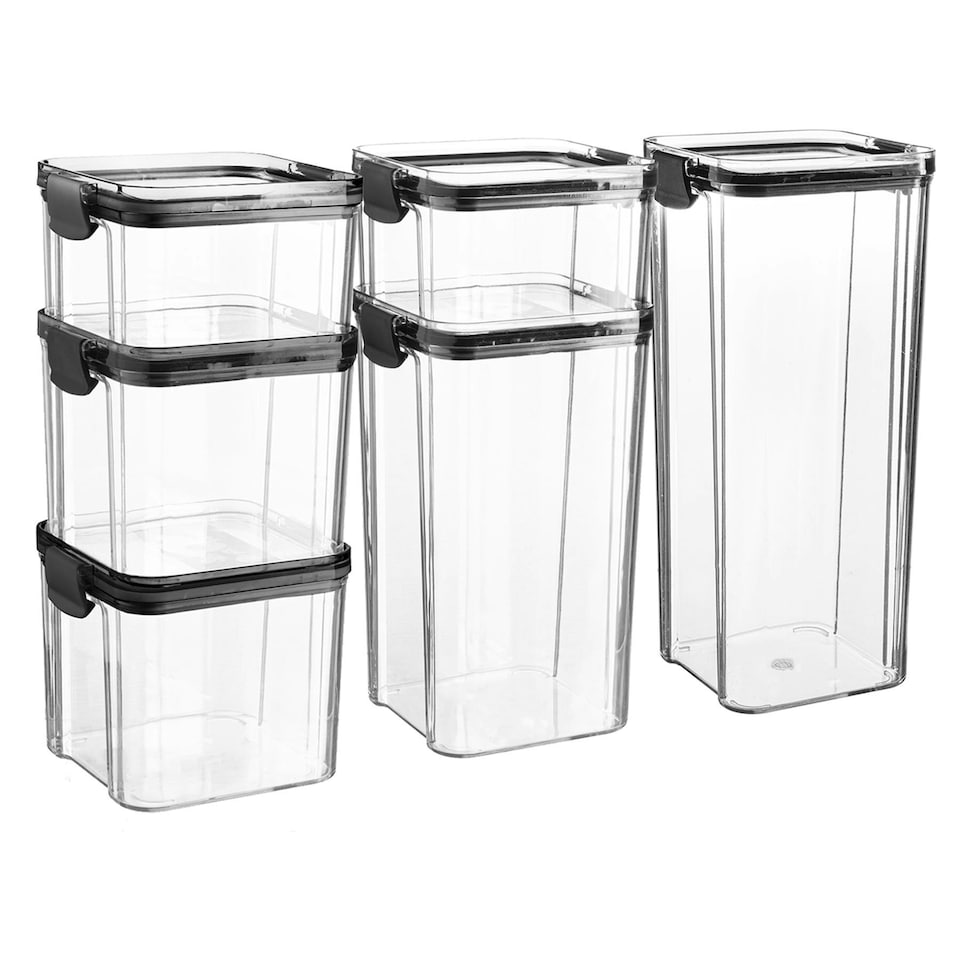 image 1 of Argon Tableware 6 Piece Food Storage Containers Set - 4 Sizes - Black - Resuable Container Meal Prep Container Tub Tupperware Airtight Lid