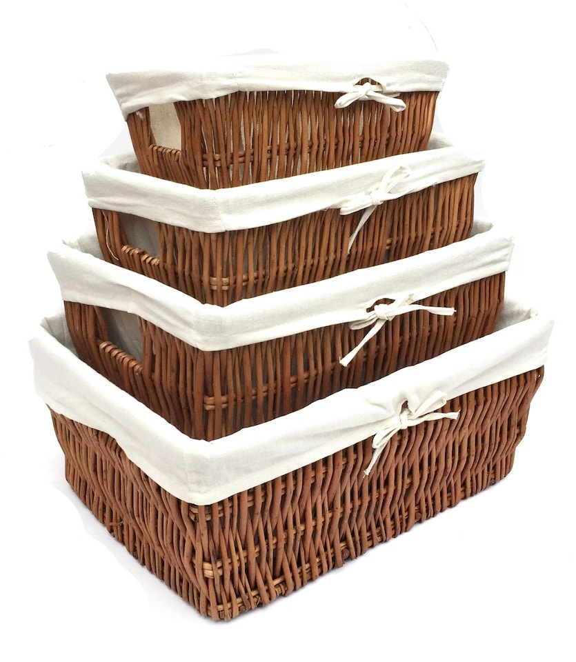image 1 of Wider Large Big Deep Lined Kitchen Wicker Storage Basket Xmas Hamper Basket Extra Large 52 x 40 x 21 cm | Brown | Brown