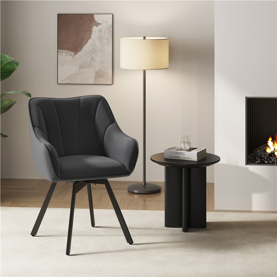 image 1 of Yaheetech Swive Velvet Dining Chair with Backrest and Armrests | Grey | Dark Grey | One Size