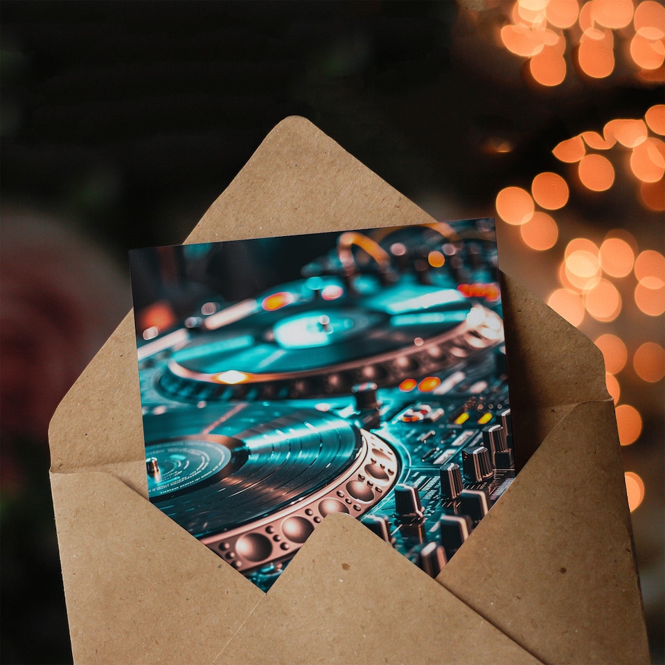 image 1 of DJ Decks Close Up Record Player Mixing Music Fan Birthday Card