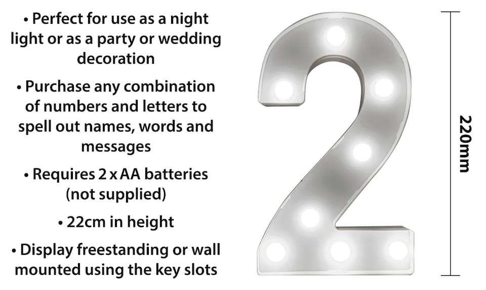 image 1 of St Helens Battery Operated 3D LED Number 2 Light
