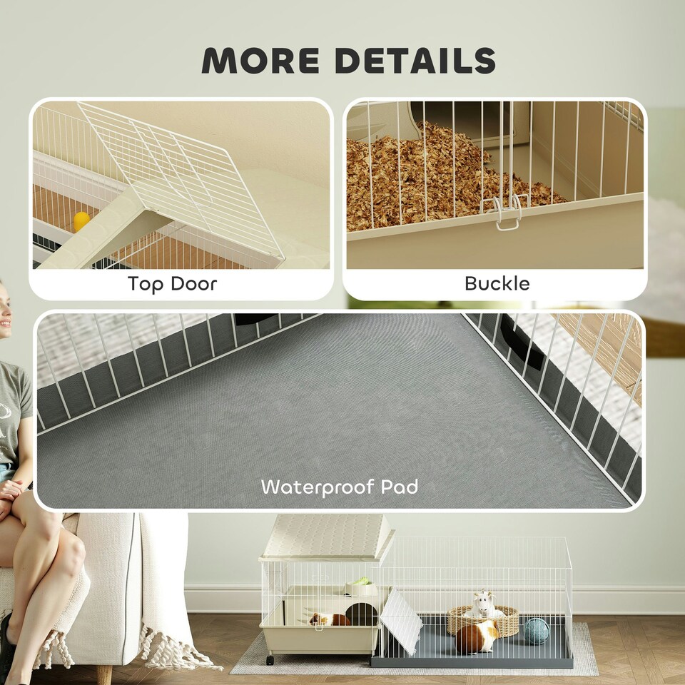image 1 of PawHut Small Animal Cage, Guinea Pig Cage with Removable Pet Playpen, Beige