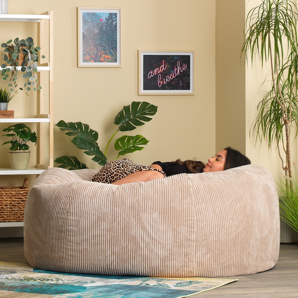 image 1 of Soul Giant Corduroy Bean Bag Natural 2-Seater Bean Bag Chair | Cream | Natural | XL | 1