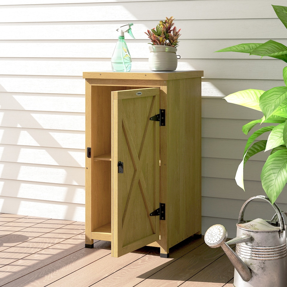 image 1 of Outsunny Wooden Garden Shed, Garden Tool Storage Shed with Shelf Brown | Brown | Light Brown | 45 x 45 x 85 cm