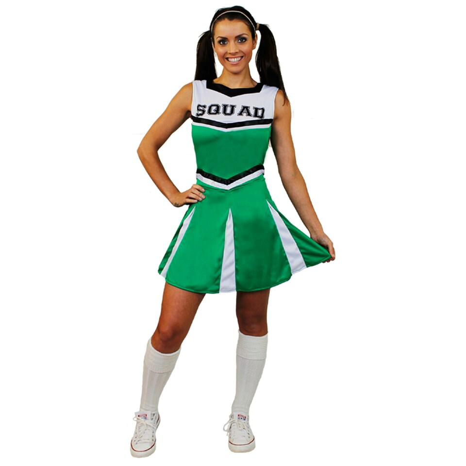 image 1 of Green Cheerleader Fancy Dress Costume | Green | 2XL