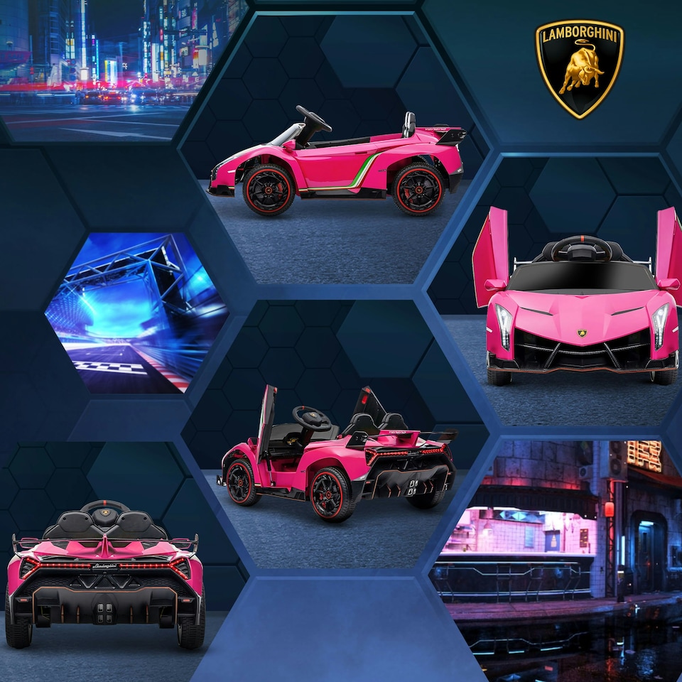 image 1 of HOMCOM Lamborghini Veneno Licensed Electric Ride-on Car w/ Remote- Pink