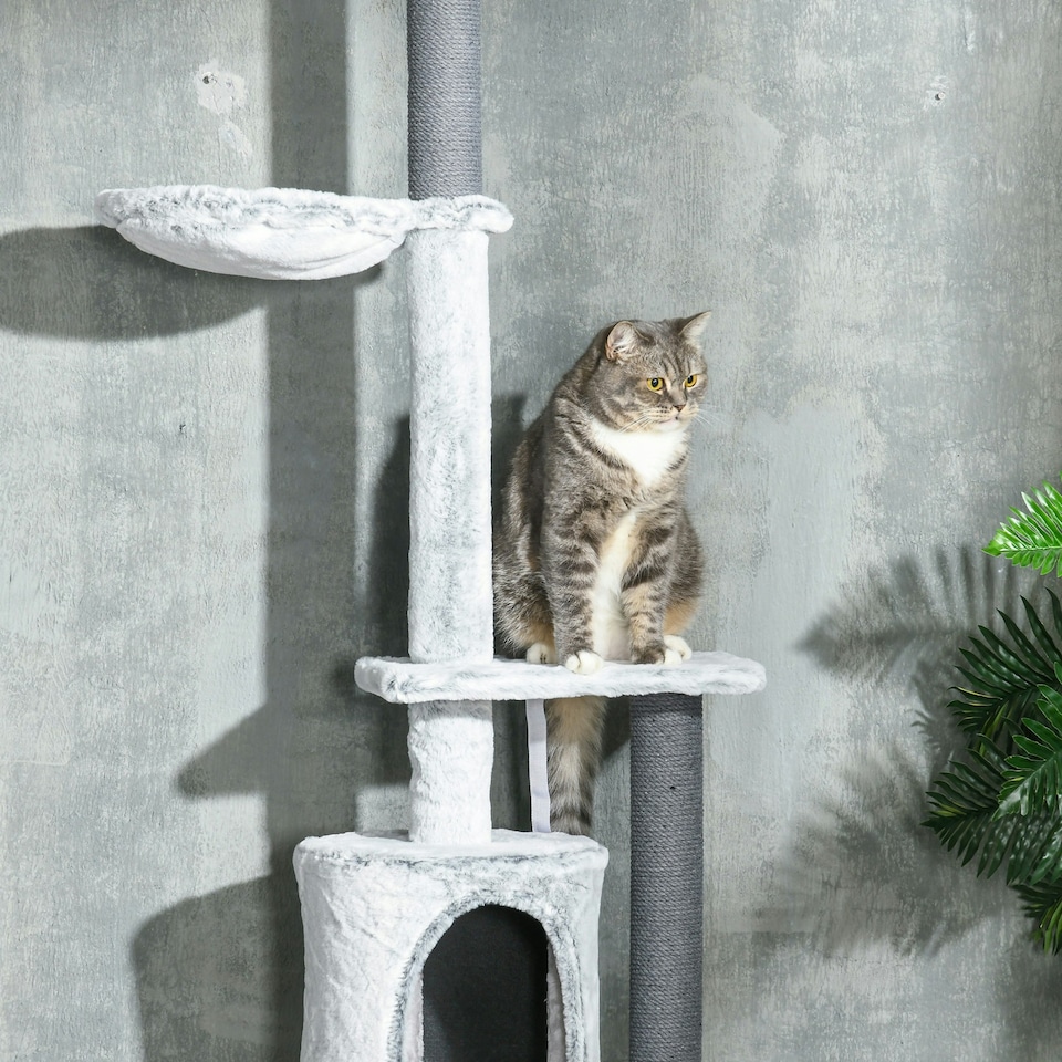 image 1 of PawHut Floor to Ceiling Cat Tree with Scratching Post Height Adjustable Grey