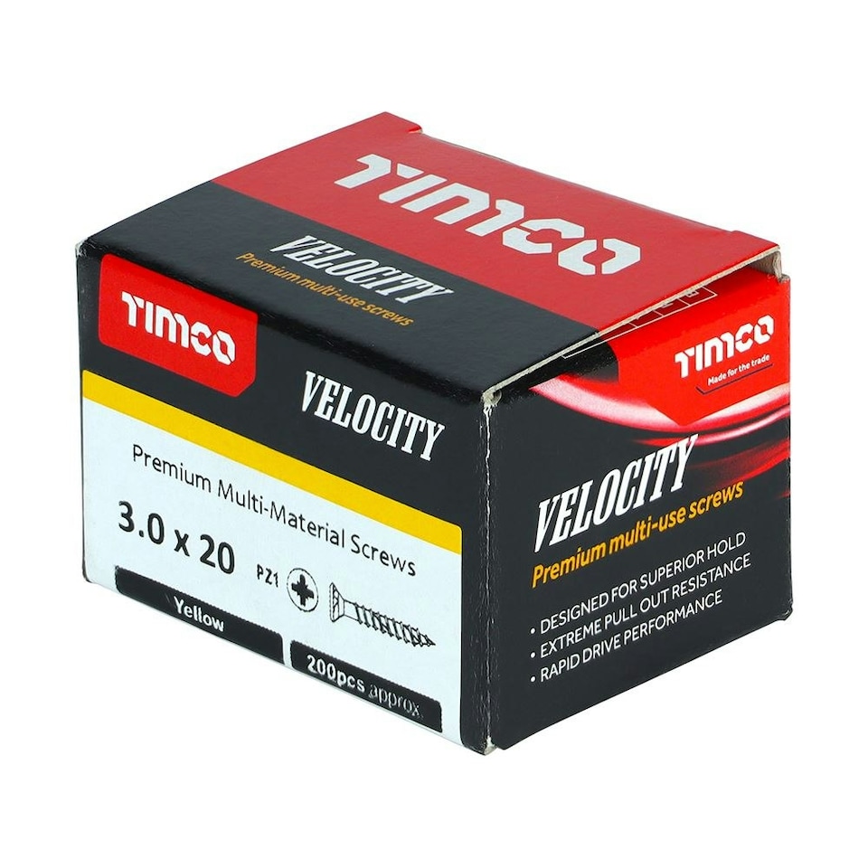 image 1 of Timco - Velocity Premium Multi-Use Screws - PZ - Double Countersunk - Yellow  (Size 3.0 x 20 - 200 Pieces)
