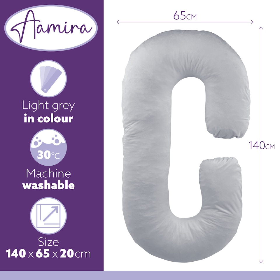 image 1 of Aamira Pregnancy Maternity Pillow, 140x65x20cm C Shaped Memory Foam | Silver | Light Grey | 140x65x20cm | Silver | Light Grey | 1