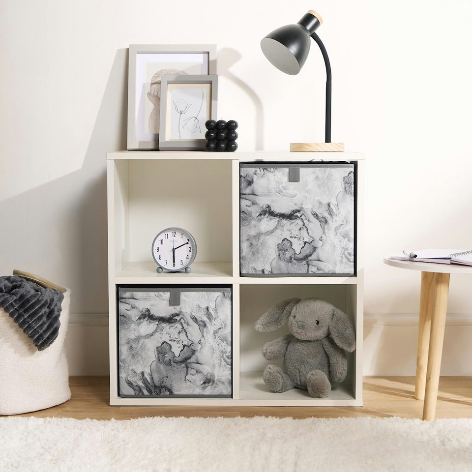 image 1 of OHS 2 Pack Folding Storage Marble Print Cubes Space Saving Home Bedroom Clothes Toy Organiser Grey