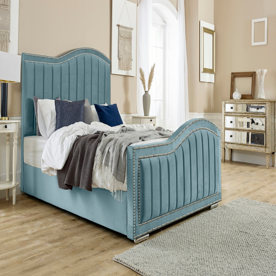Kendrick Plush Double Bed Frame - Duck Egg