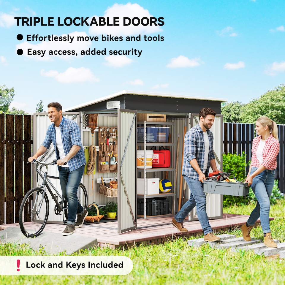 image 1 of Outsunny Outdoor Storage Shed, 7.5 x 4.3ft Metal Garden Shed | Grey