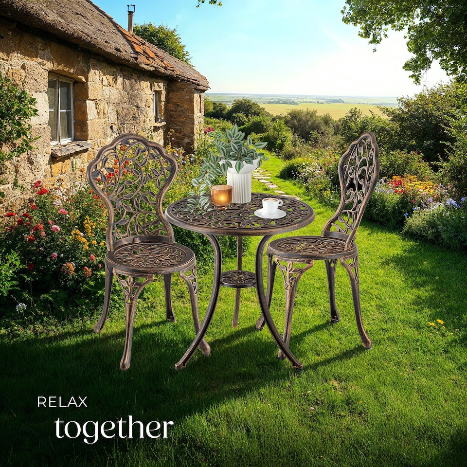 image 1 of Garden Furniture Set with 2 Chairs and 1 Table in a Vintage Bronze Look