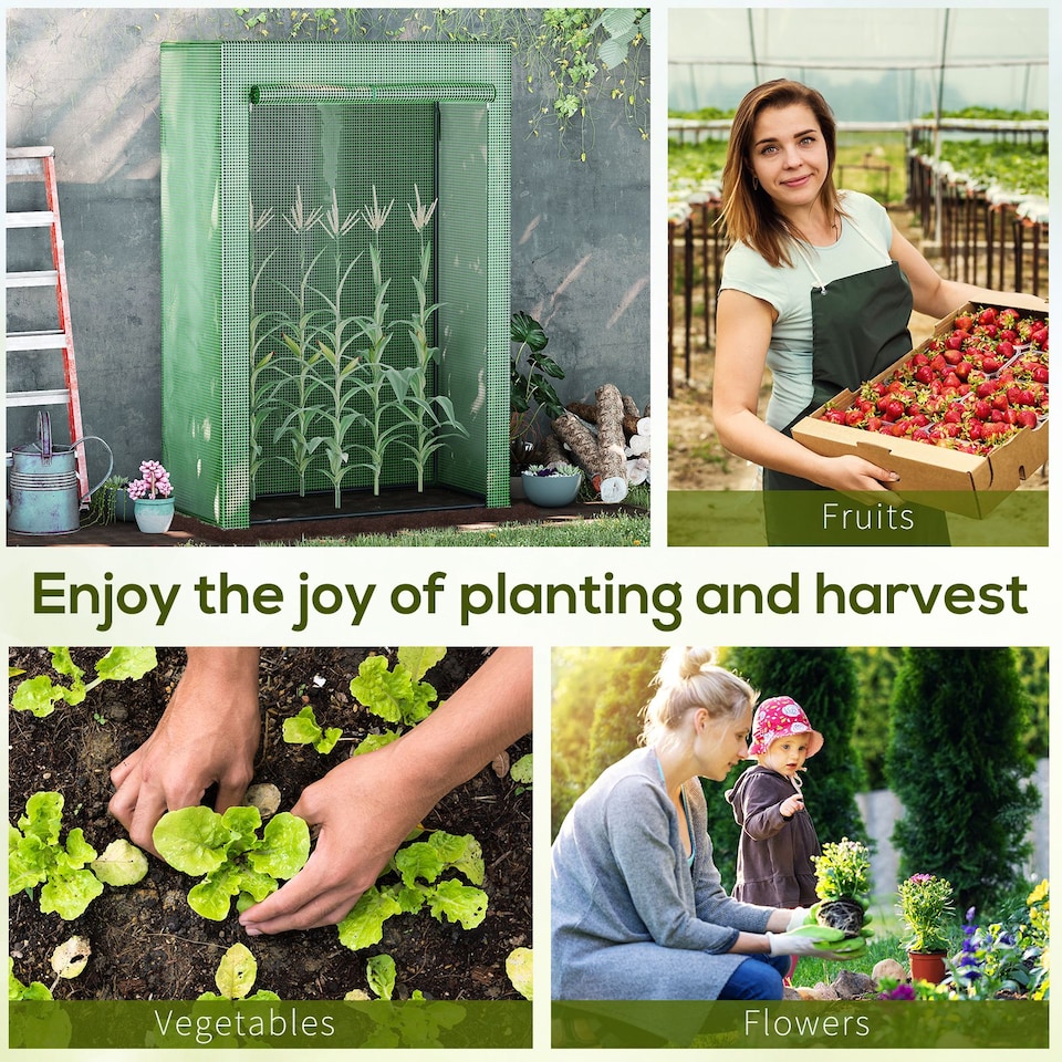 image 1 of Outsunny 100 x 50 x 150cm Greenhouse w/ Zipper Roll-up Door Outdoor Green | Green