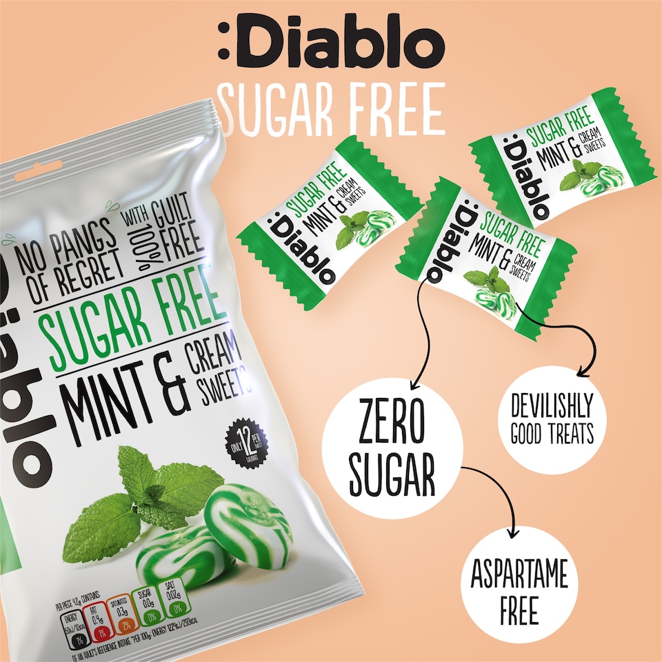 image 1 of Diablo Sugar Free Mint and Cream Sweets 75g 3 Pack