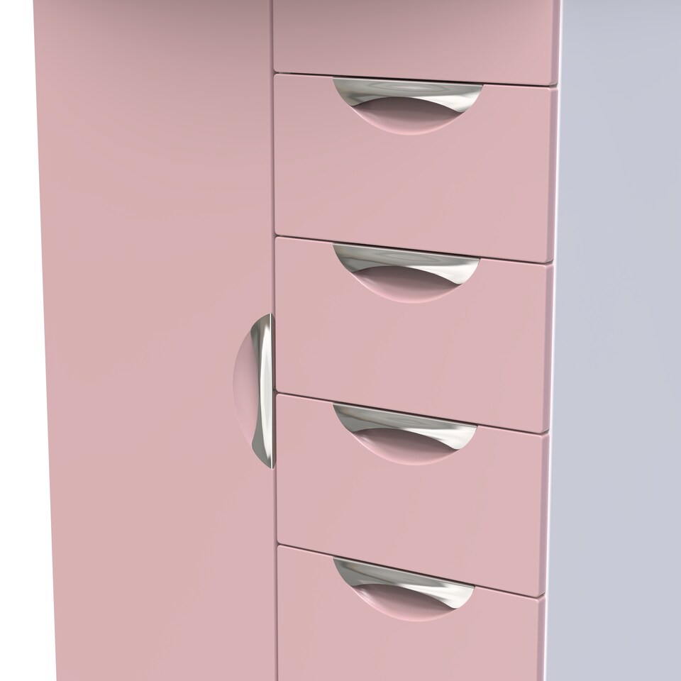 image 1 of Holborn 5 Drawer 1 Door Childrens Wardrobe in Kobe Pink & White (Ready Assembled) | Pink | Kobe Pink & White