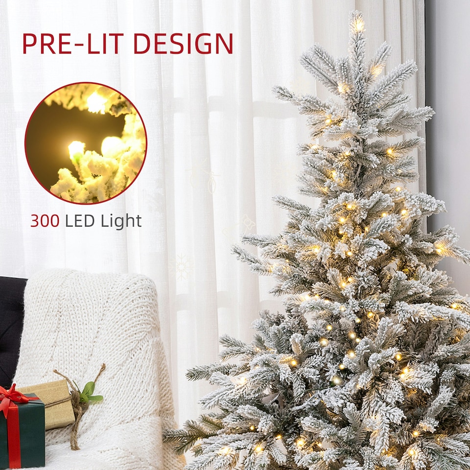 image 1 of HOMCOM 6 Ft Artificial Christmas Tree with Realistic Snow Branches, LED Lights