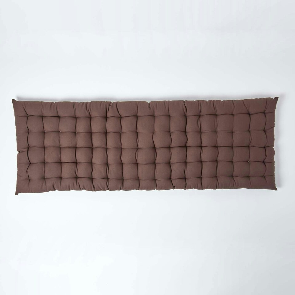 image 1 of Homescapes Garden Bench Cushion Luxury 3 Seater 100% Cotton Indoor Outdoor Seat Pad Brown | 143 x 48 cm
