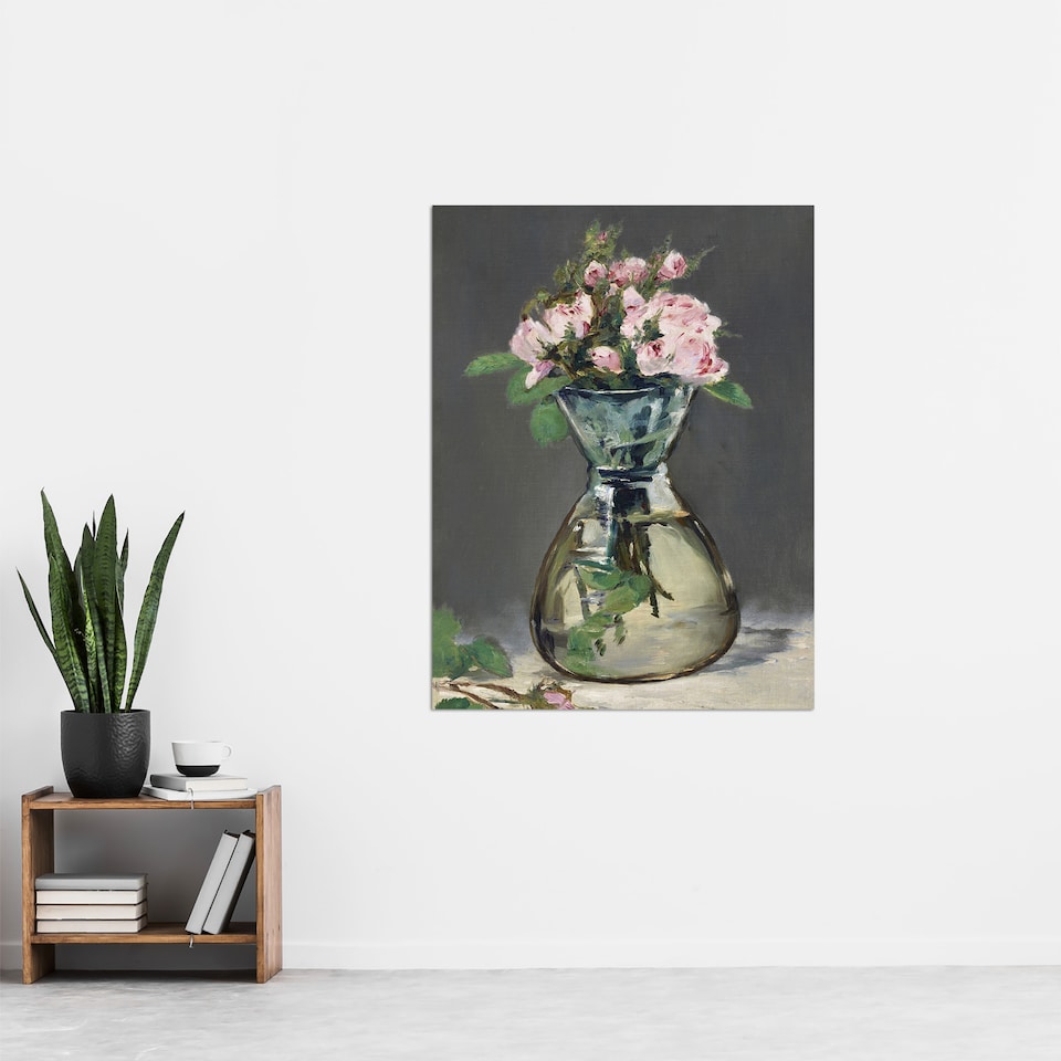 image 1 of Moss Roses in a Vase Oil Painting Manet Vintage Huge Wall Art Poster 24X32"