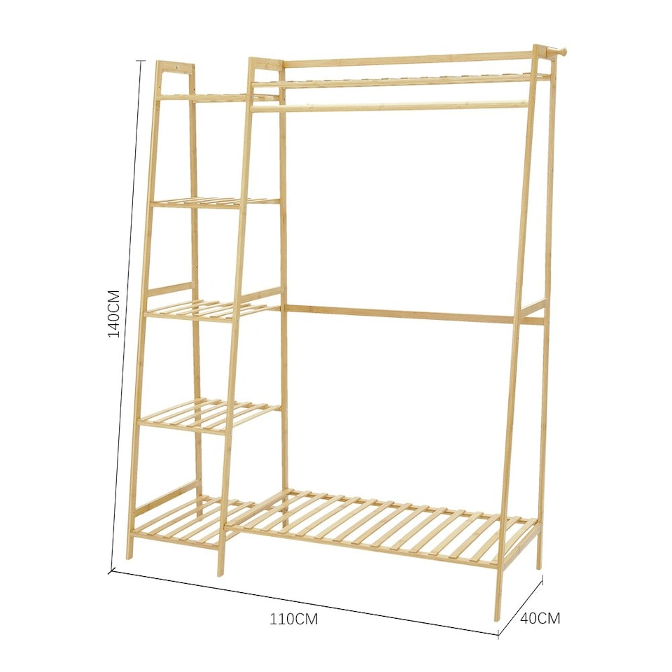 image 1 of Living and Home Bamboo Bedroom Garment Clothes Rack 110cm - Natural