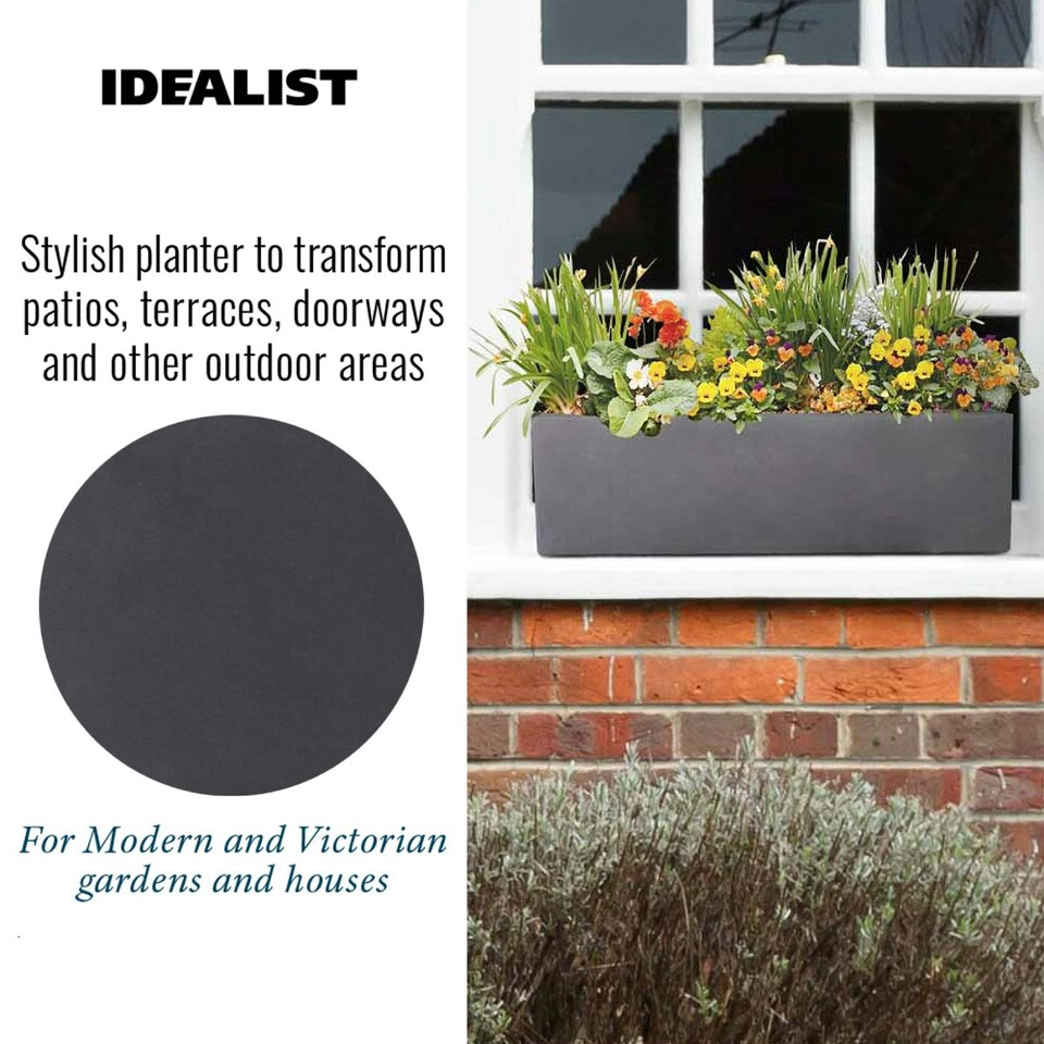 image 1 of Window Box Light Concrete Dark Grey Garden Planter L60 W17 H17.5 cm, 18 ltrs Cap.