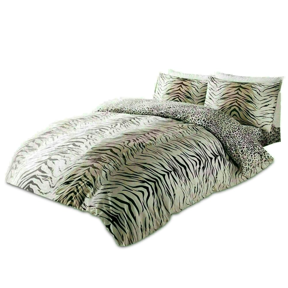image 1 of Tiger Skin Printed Duvet Cover Set Reversible Polycotton Beddings Brown | Single