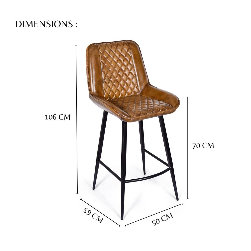 image 1 of Real Genuine Leather Breakfast Kitchen Bar Stool Tan Brown With Back Rest 106cm High x 50cm Wide x 59cm Deep Seat Height 70cm