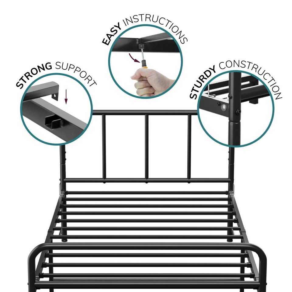 image 1 of Single Bed Frame Metal Rounded Headboard Easy Assembly Under Bed Base Storage Space