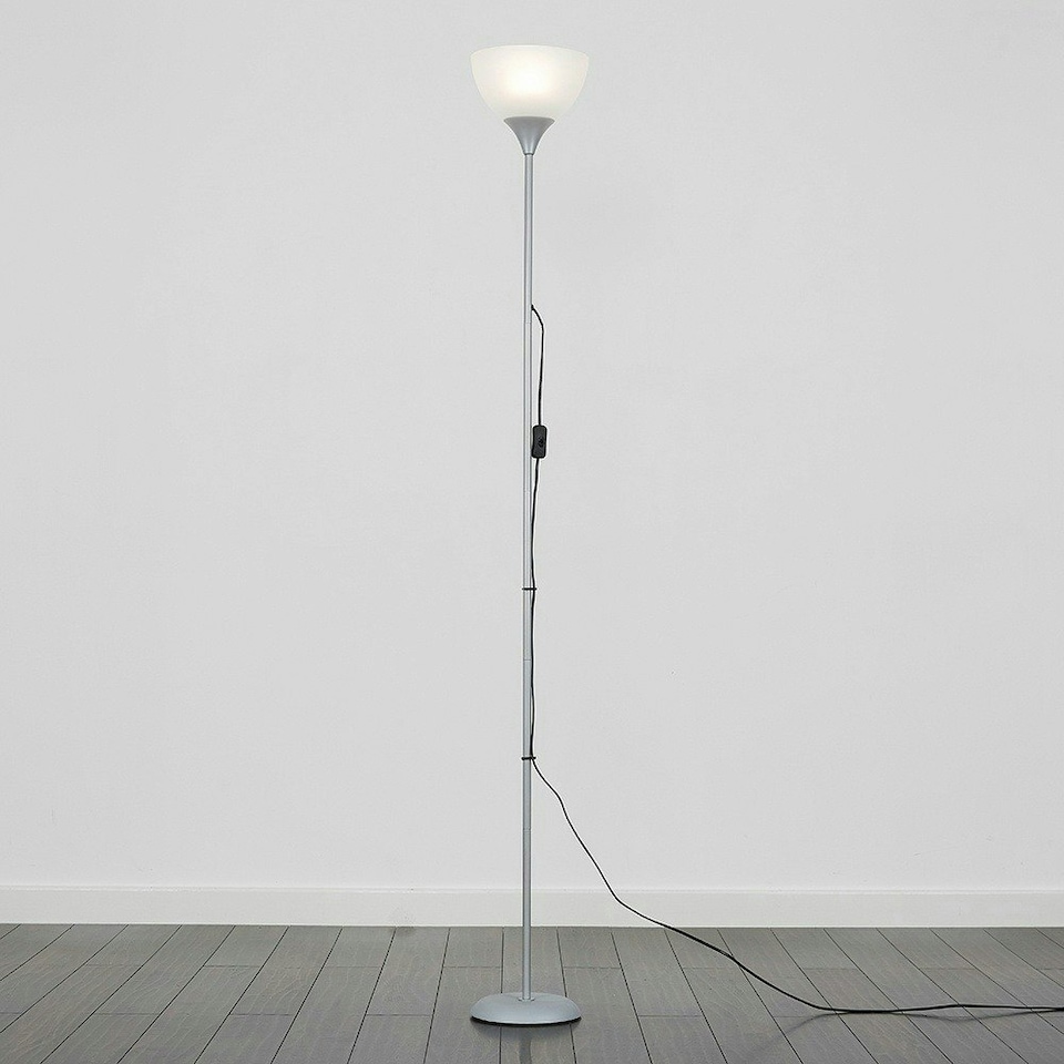 image 1 of ValueLights Dalby Chrome Uplighter Floor Lamp White Shade & Bulb Silver