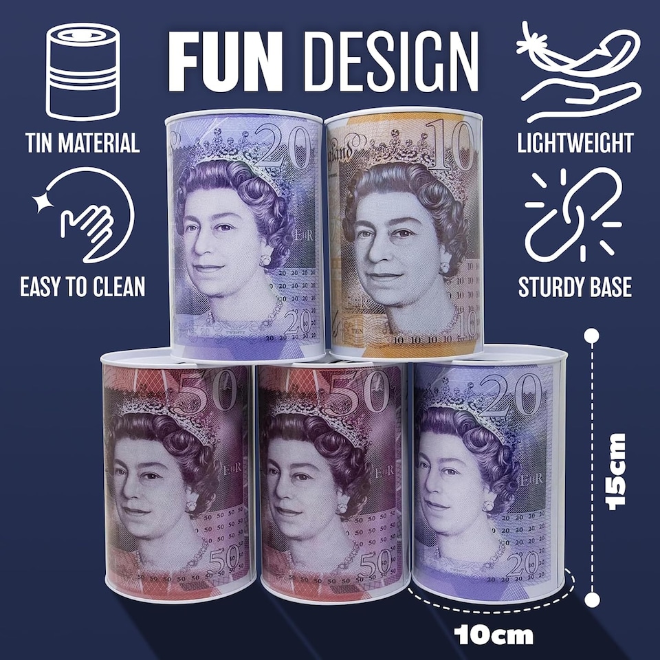 image 1 of Set Of 5 Pound Note Design Money Tin Piggy Bank Savings Coins Cash Change Storage Tins
