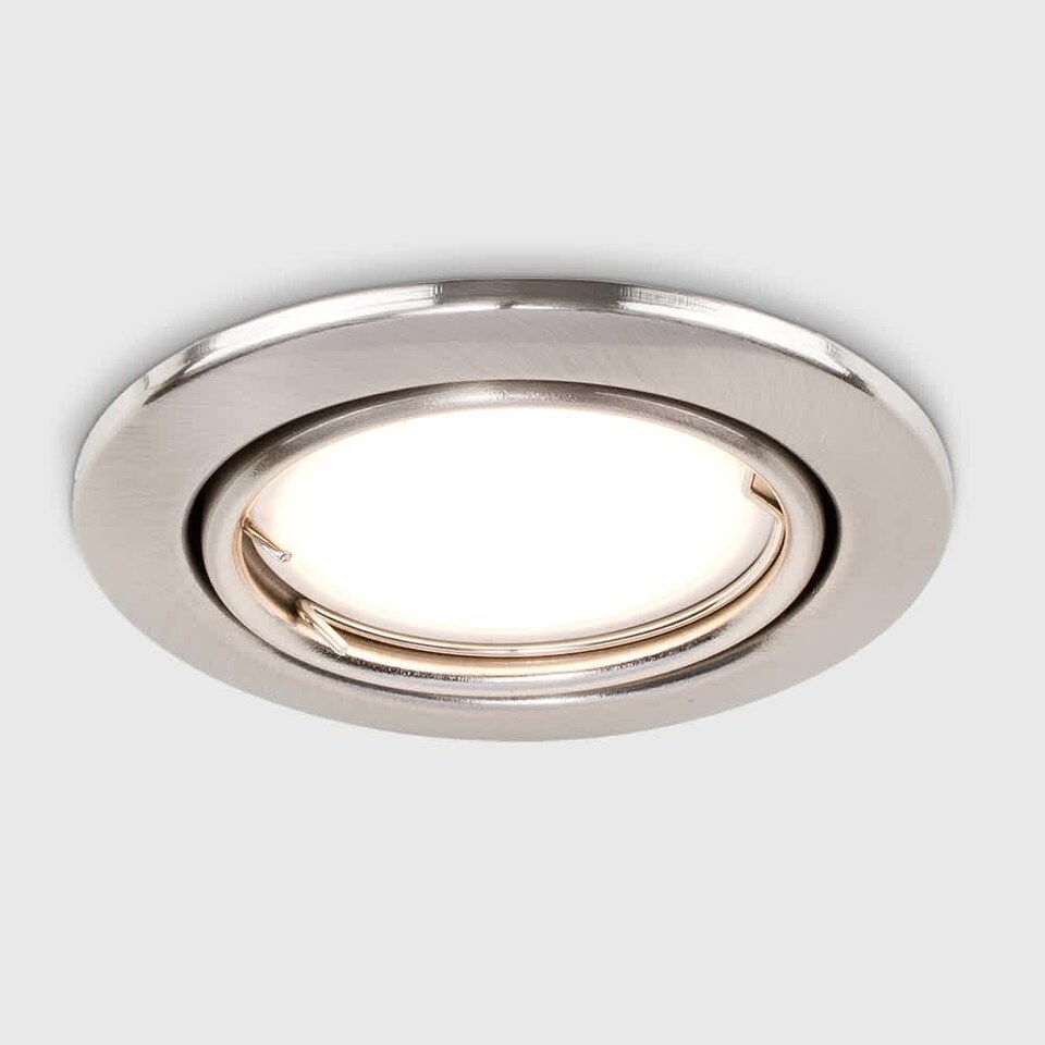 image 1 of ValueLights Downlight Tiltable Fire Rated Brushed Chrome Ceiling Light Fitting Single Pack