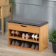 image 1 of Wooden Shoe Storage Bench With Cushioned Seat 60CM Brown