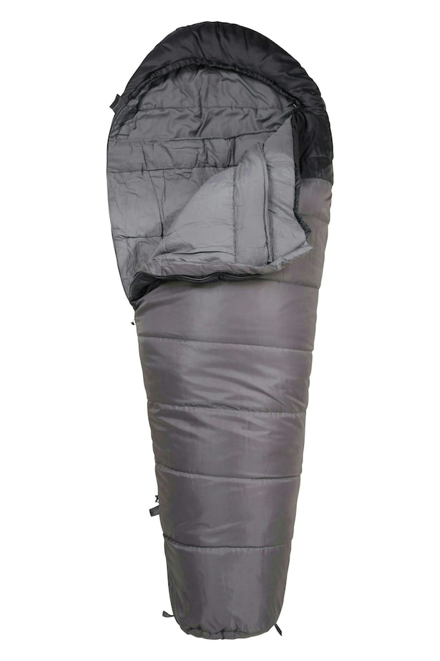 image 1 of Mountain Warehouse Summit Sleeping Bag Adult Mummy Camping Hiking Winter Warm Right Handed Zip - Long length (215cm) | Grey